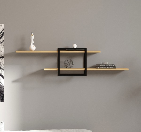 Ραφιέρα τοίχου Mone Megapap χρώμα sapphire oak - μαύρο 120x18x30εκ.