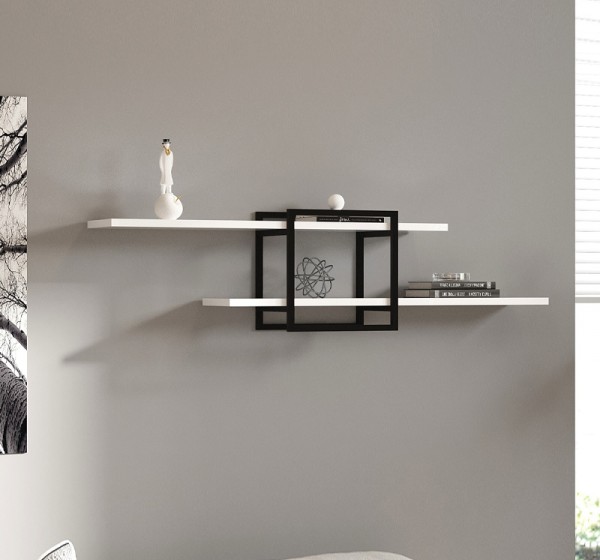 Ραφιέρα τοίχου Mone Megapap χρώμα λευκό - μαύρο 120x18x30εκ.