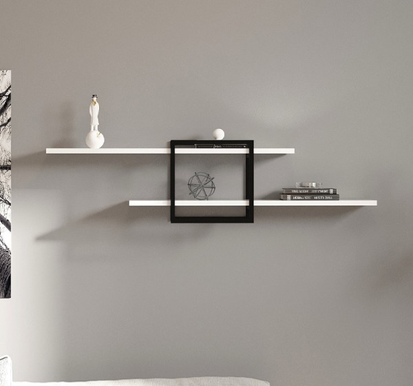 Ραφιέρα τοίχου Mone Megapap χρώμα λευκό - μαύρο 120x18x30εκ.