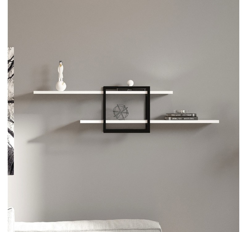 Ραφιέρα τοίχου Mone Megapap χρώμα λευκό - μαύρο 120x18x30εκ.