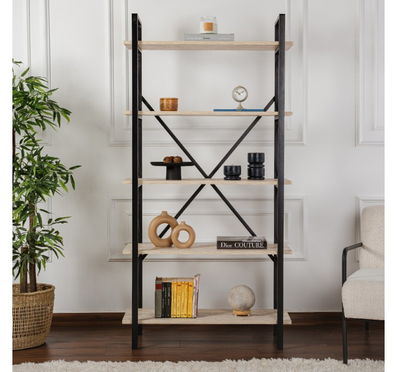 Βιβλιοθήκη Elysian Megapap χρώμα travertine - μαύρο 90x33,5x180εκ.