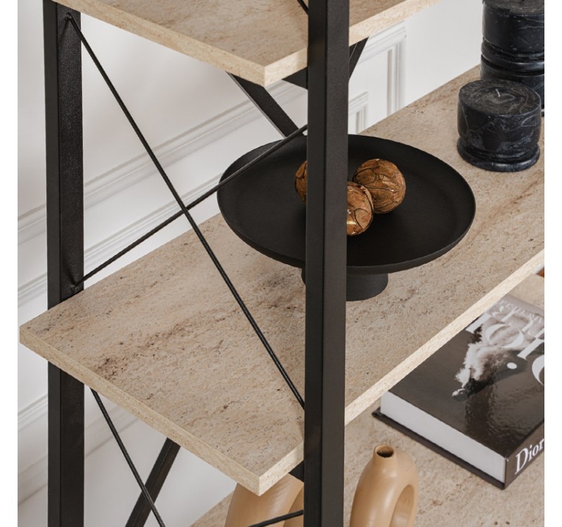 Βιβλιοθήκη Elysian Megapap χρώμα travertine - μαύρο 90x33,5x180εκ.