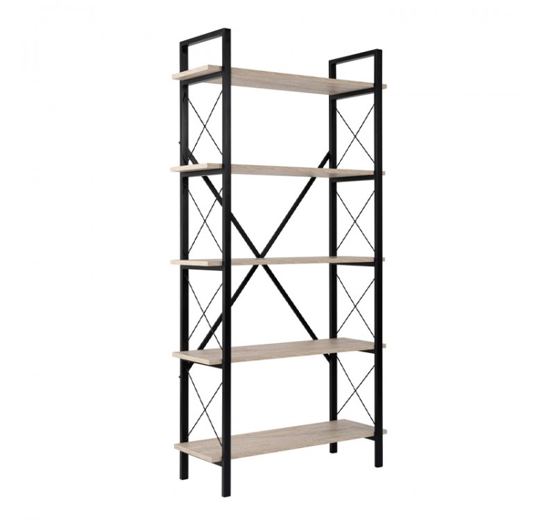 Βιβλιοθήκη Elysian Megapap χρώμα travertine - μαύρο 90x33,5x180εκ.