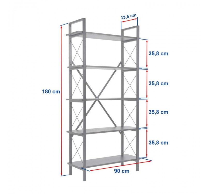 Βιβλιοθήκη Elysian Megapap χρώμα travertine - μαύρο 90x33,5x180εκ.