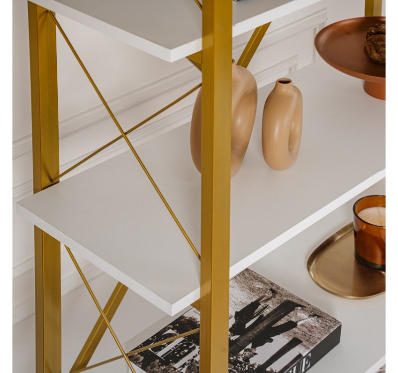 Βιβλιοθήκη Elysian Megapap χρώμα λευκό - χρυσό 90x33,5x180εκ.