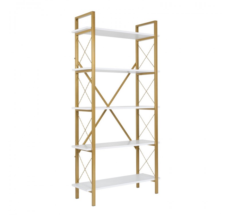 Βιβλιοθήκη Elysian Megapap χρώμα λευκό - χρυσό 90x33,5x180εκ.