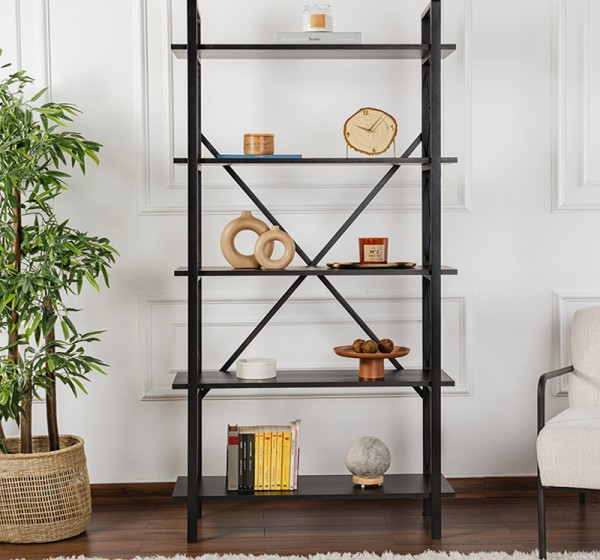 Βιβλιοθήκη Elysian Megapap χρώμα black wood 90x33,5x180εκ.