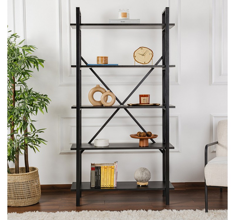 Βιβλιοθήκη Elysian Megapap χρώμα black wood 90x33,5x180εκ.