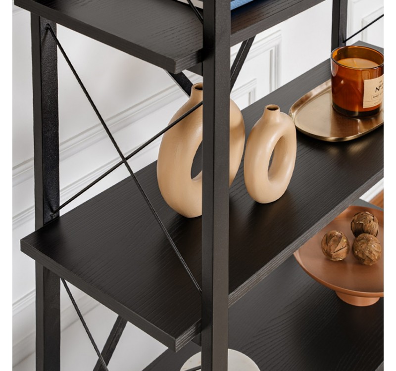 Βιβλιοθήκη Elysian Megapap χρώμα black wood 90x33,5x180εκ.