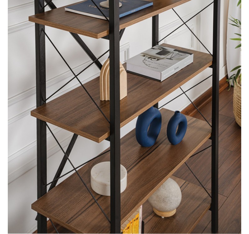 Βιβλιοθήκη Elysian Megapap χρώμα καρυδί - μαύρο 90x33,5x180εκ.