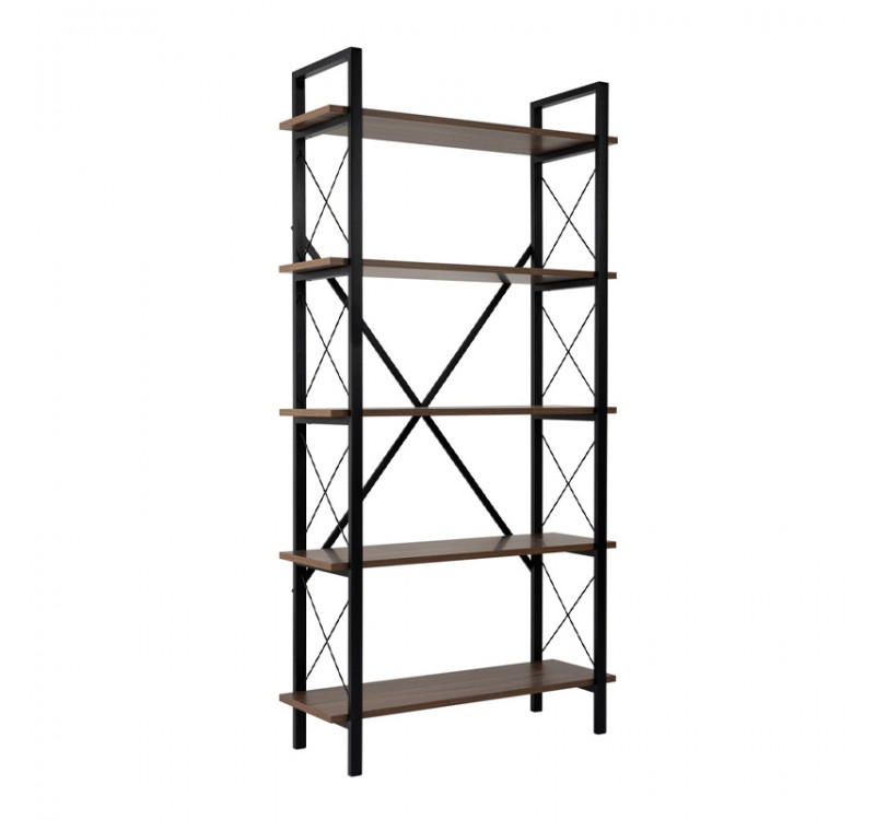 Βιβλιοθήκη Elysian Megapap χρώμα καρυδί - μαύρο 90x33,5x180εκ.