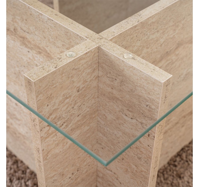 Τραπεζάκι σαλονιού Vetrino Megapap γυάλινο χρώμα travertine 105x65x40εκ.
