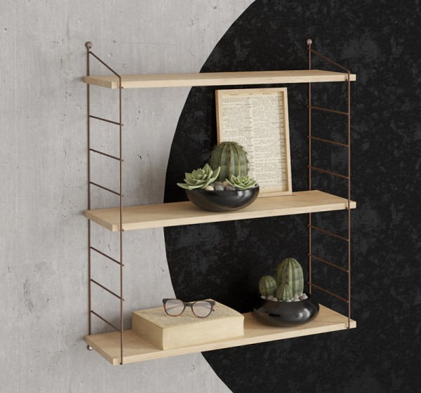 Ραφιέρα τοίχου Armoni Megapap χρώμα sapphire oak - καφέ μέταλλο 72x20x85εκ.