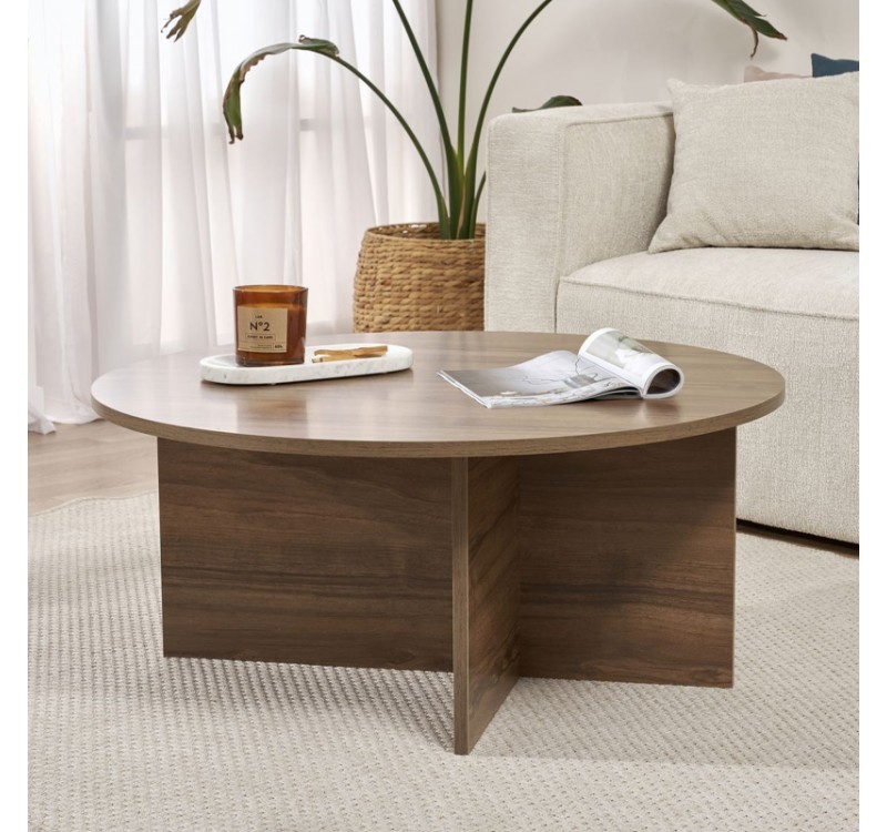 Τραπεζάκι σαλονιού Soleil Megapap χρώμα καρυδί Ø90x40εκ.