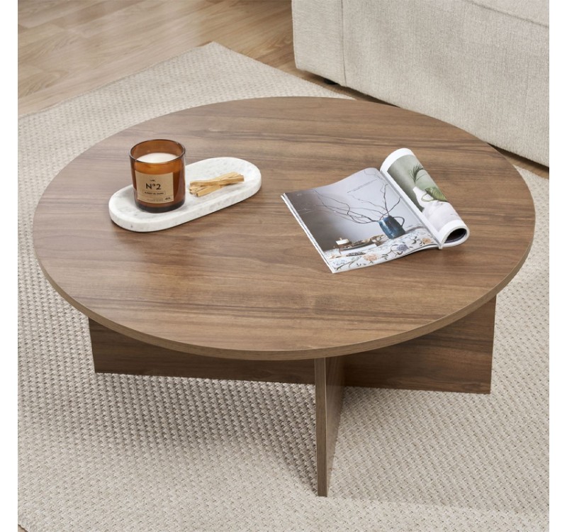 Τραπεζάκι σαλονιού Soleil Megapap χρώμα καρυδί Ø90x40εκ.