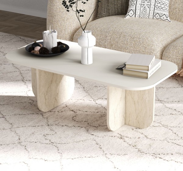 Τραπεζάκι σαλονιού Becaj Megapap χρώμα sandstone - travertine 120x60x41,4εκ.