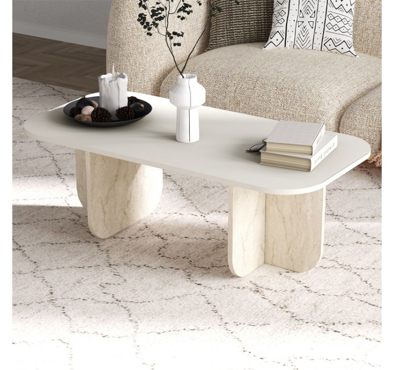 Τραπεζάκι σαλονιού Becaj Megapap χρώμα sandstone - travertine 120x60x41,4εκ.