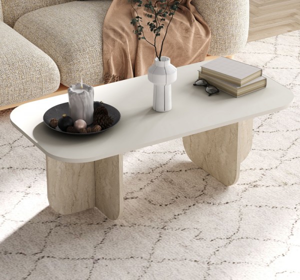 Τραπεζάκι σαλονιού Becaj Megapap χρώμα sandstone - travertine 120x60x41,4εκ.