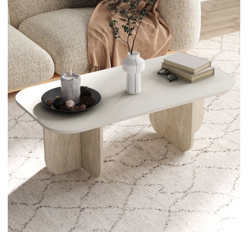 Τραπεζάκι σαλονιού Becaj Megapap χρώμα sandstone - travertine 120x60x41,4εκ.