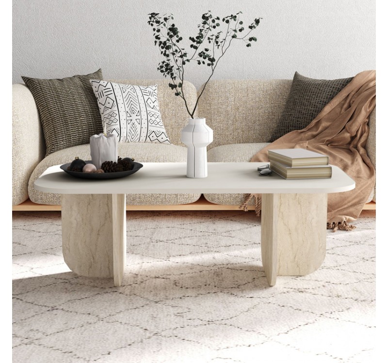 Τραπεζάκι σαλονιού Becaj Megapap χρώμα sandstone - travertine 120x60x41,4εκ.
