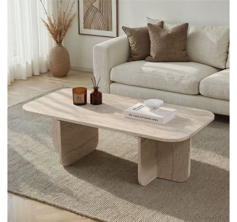 Τραπεζάκι σαλονιού Becaj Megapap χρώμα travertine 120x60x41,4εκ.