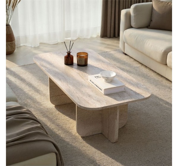 Τραπεζάκι σαλονιού Becaj Megapap χρώμα travertine 120x60x41,4εκ.