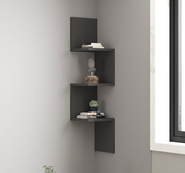 Ραφιέρα τοίχου γωνιακή Zikzak Megapap χρώμα ανθρακί 25x25x105,4εκ.