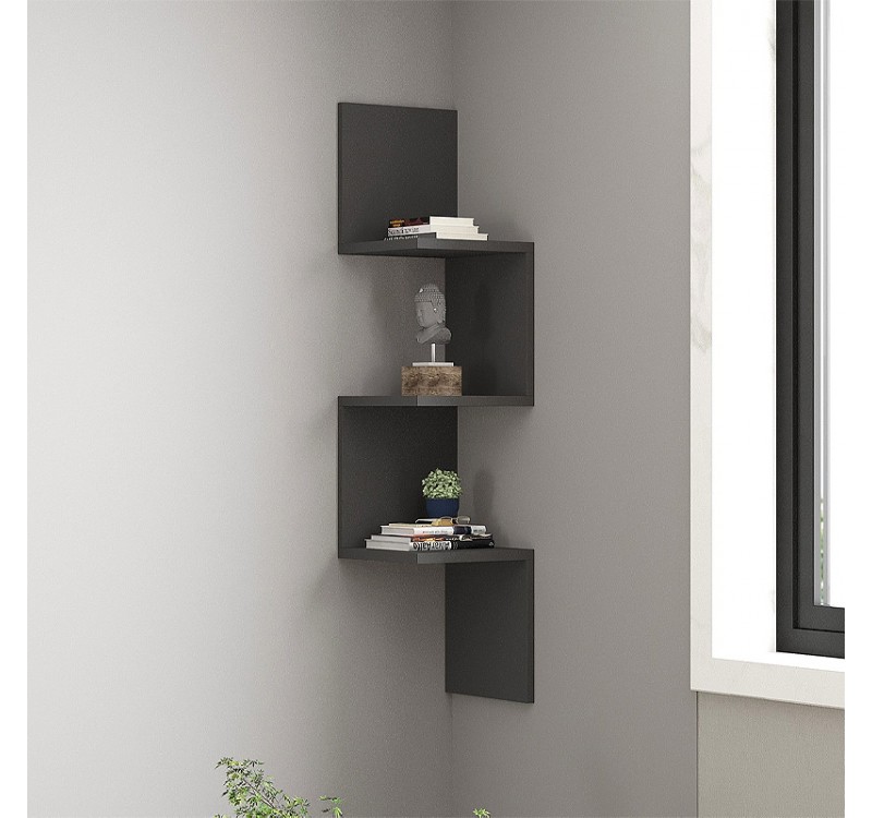 Ραφιέρα τοίχου γωνιακή Zikzak Megapap χρώμα ανθρακί 25x25x105,4εκ.