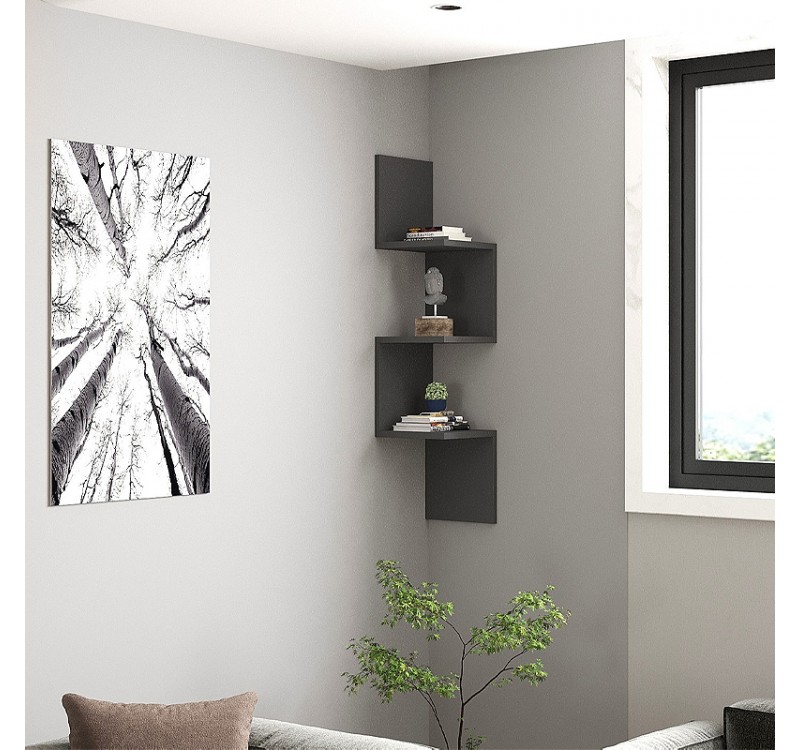 Ραφιέρα τοίχου γωνιακή Zikzak Megapap χρώμα ανθρακί 25x25x105,4εκ.