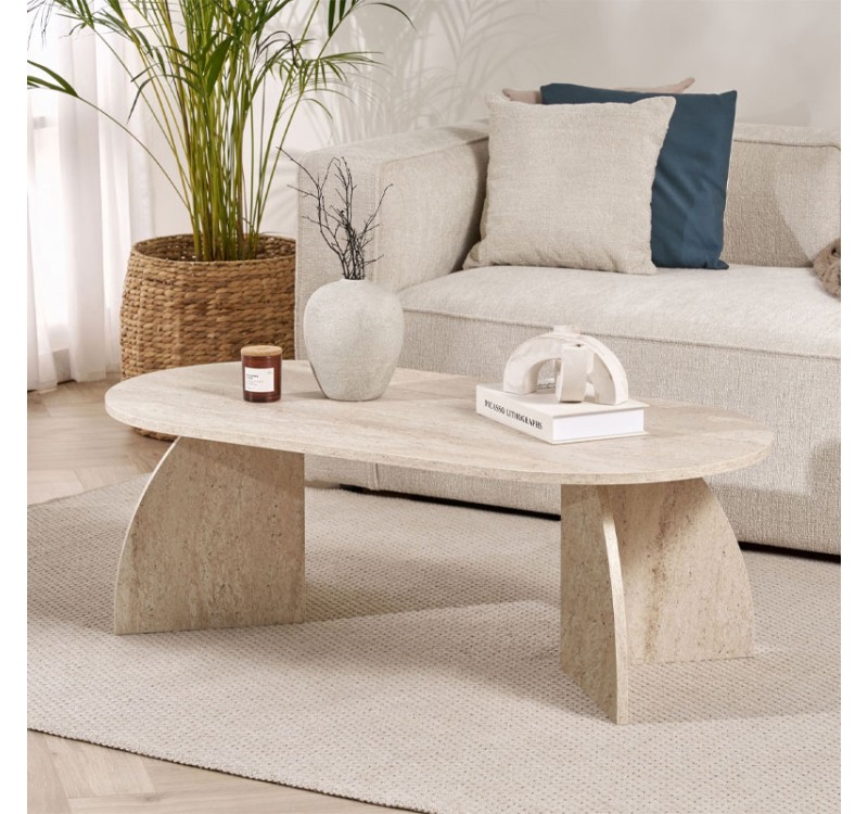 Τραπεζάκι σαλονιού Melina Megapap χρώμα travertine 120x60x40εκ.