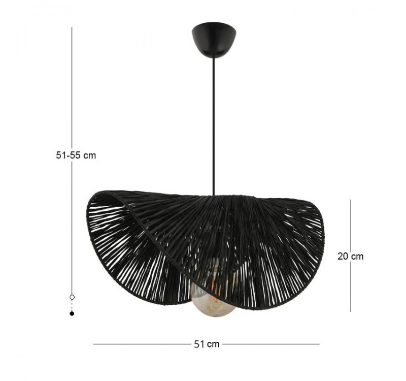 Φωτιστικό οροφής Taco Megapap E27 γιούτα μονόφωτο χρώμα μαύρο 51x36x55εκ.