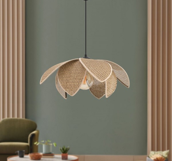 Φωτιστικό οροφής Magnolia Megapap E27 ύφασμα PVC μονόφωτο χρώμα μπεζ Ø40x55εκ.