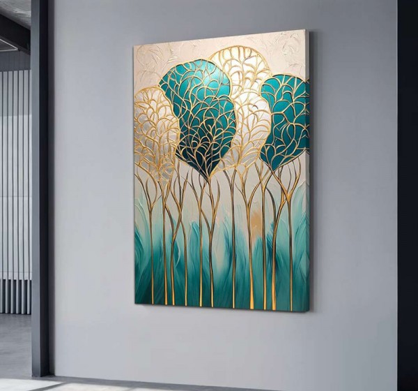 Πίνακας σε καμβά "Golden Leaves" Megapap ψηφιακής εκτύπωσης 70x100x3εκ.