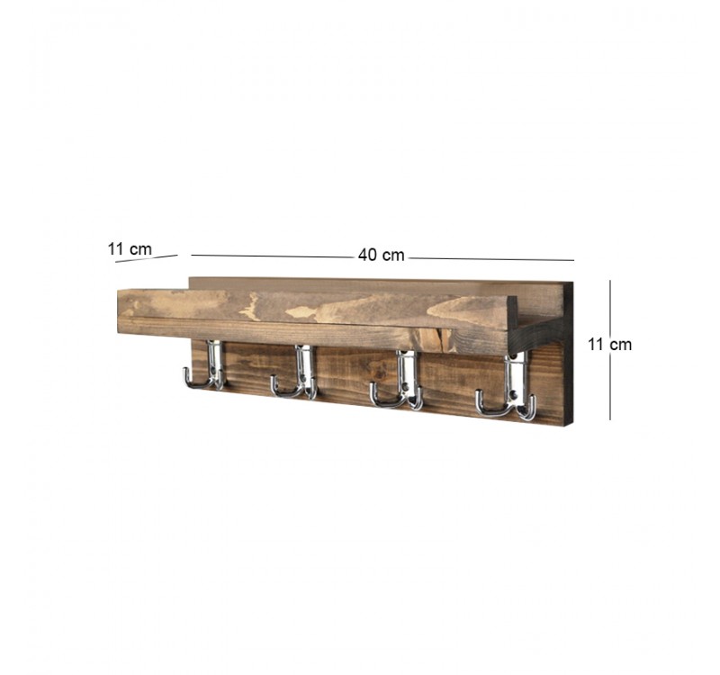 Κρεμάστρα τοίχου Aos Megapap ξύλινη χρώμα καρυδί 40x11x11εκ.