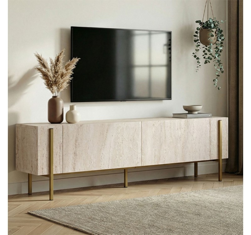 Έπιπλο τηλεόρασης Nexus Megapap χρώμα travertine - χρυσό 180x30x45,5εκ.