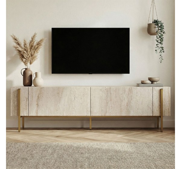Έπιπλο τηλεόρασης Nexus Megapap χρώμα travertine - χρυσό 180x30x45,5εκ.