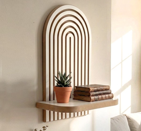 Ραφιέρα τοίχου Artwill Megapap Mdf χρώμα λευκό - oak 26x13x35εκ.