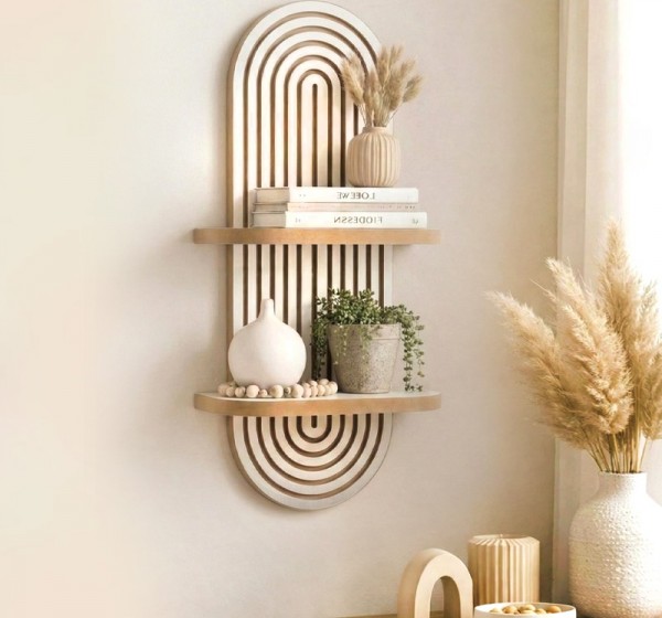 Ραφιέρα τοίχου Artwill Megapap Mdf χρώμα λευκό - oak 26x13x70εκ.
