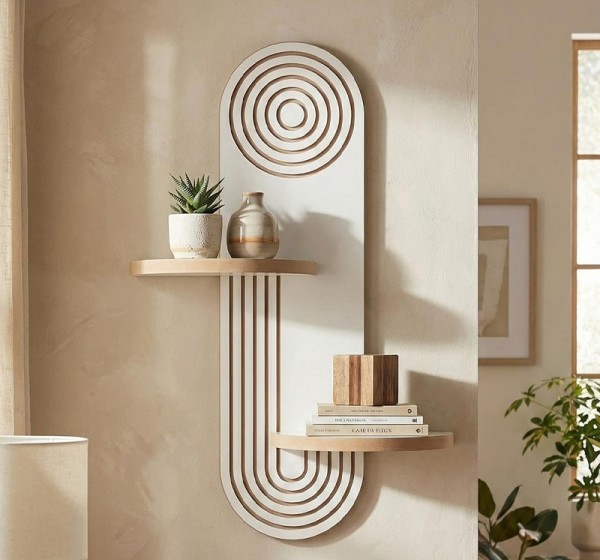 Ραφιέρα τοίχου Artwill Megapap Mdf χρώμα λευκό - oak 46x13x70εκ.