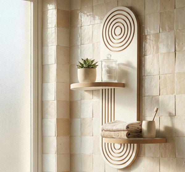 Ραφιέρα τοίχου Artwill Megapap Mdf χρώμα λευκό - oak 46x13x70εκ.