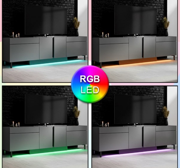 Έπιπλο τηλεόρασης Arlen Megapap με Led Rgb χρώμα ανθρακί 180x32x50εκ.