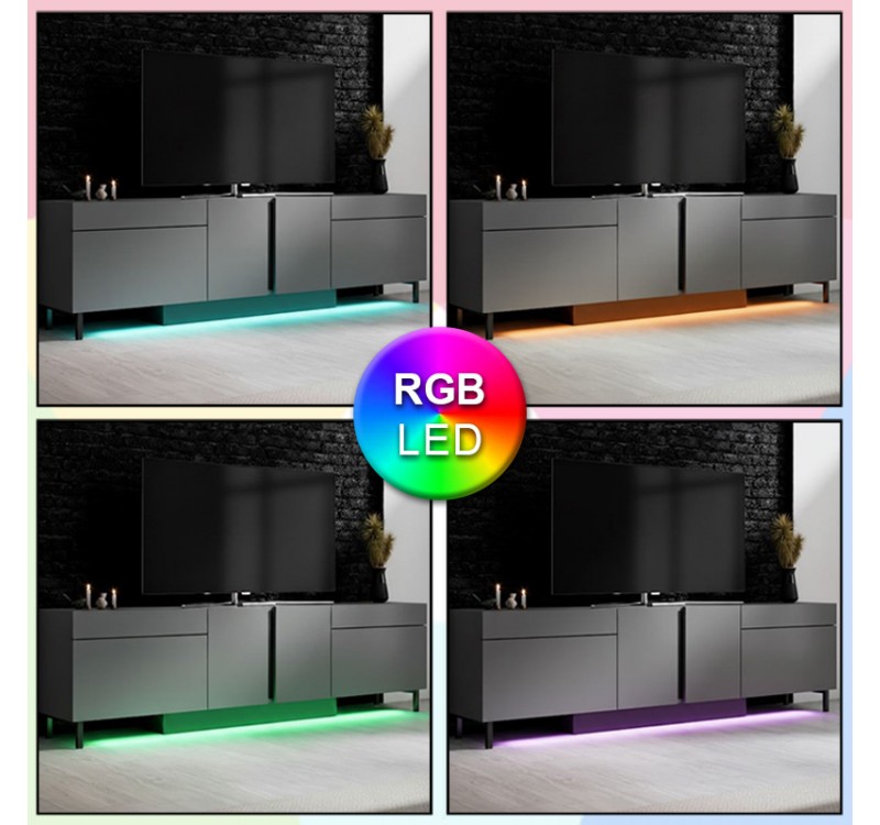 Έπιπλο τηλεόρασης Arlen Megapap με Led Rgb χρώμα ανθρακί 180x32x50εκ.