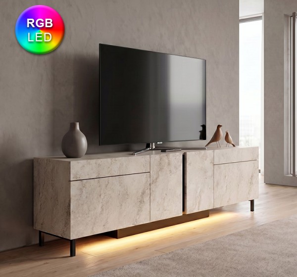 Έπιπλο τηλεόρασης Arlen Megapap με Led Rgb χρώμα travertine 180x32x50εκ.