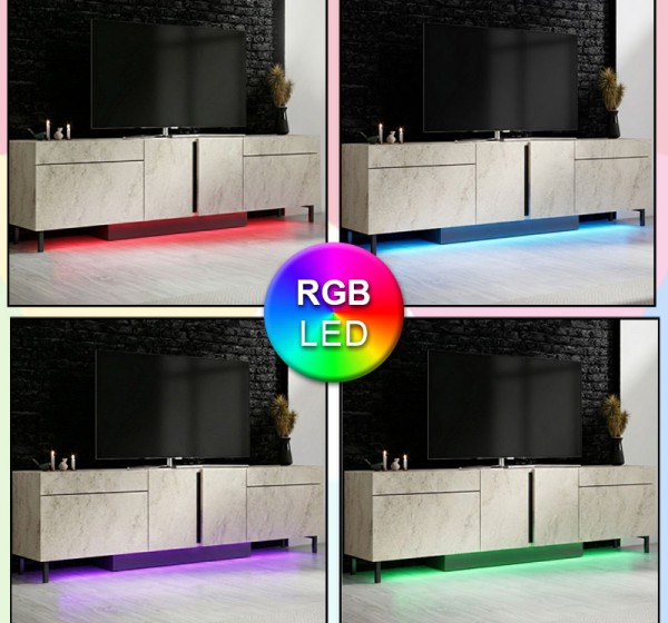 Έπιπλο τηλεόρασης Arlen Megapap με Led Rgb χρώμα travertine 180x32x50εκ.