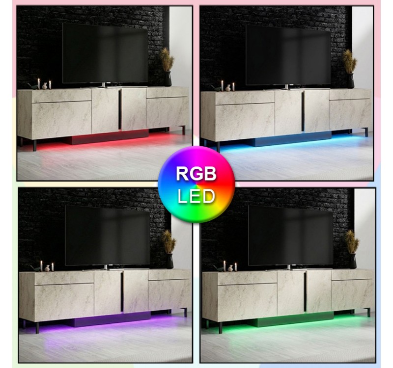 Έπιπλο τηλεόρασης Arlen Megapap με Led Rgb χρώμα travertine 180x32x50εκ.