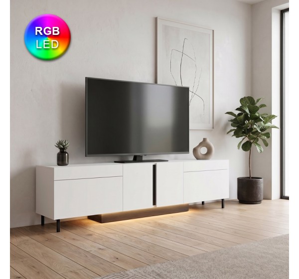 Έπιπλο τηλεόρασης Arlen Megapap με Led Rgb χρώμα λευκό 180x32x50εκ.