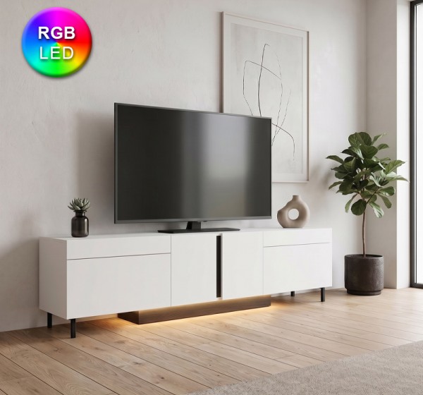 Έπιπλο τηλεόρασης Arlen Megapap με Led Rgb χρώμα λευκό 180x32x50εκ.
