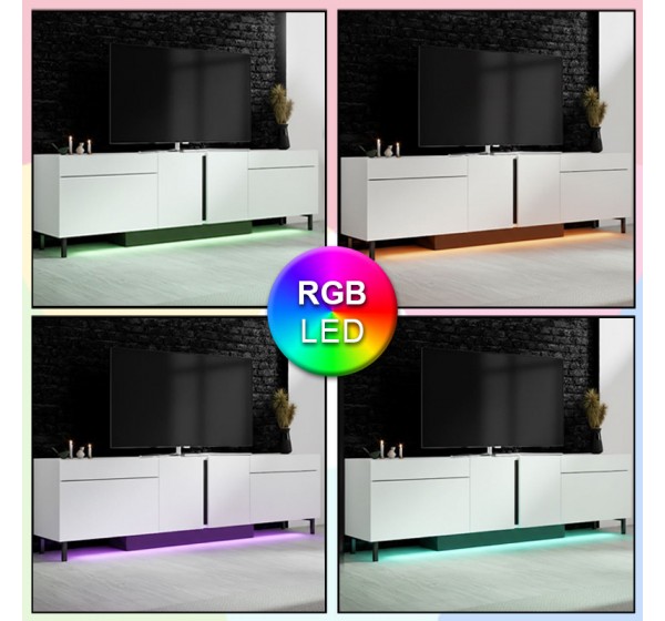 Έπιπλο τηλεόρασης Arlen Megapap με Led Rgb χρώμα λευκό 180x32x50εκ.