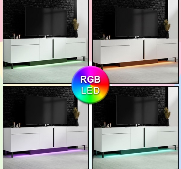 Έπιπλο τηλεόρασης Arlen Megapap με Led Rgb χρώμα λευκό 180x32x50εκ.