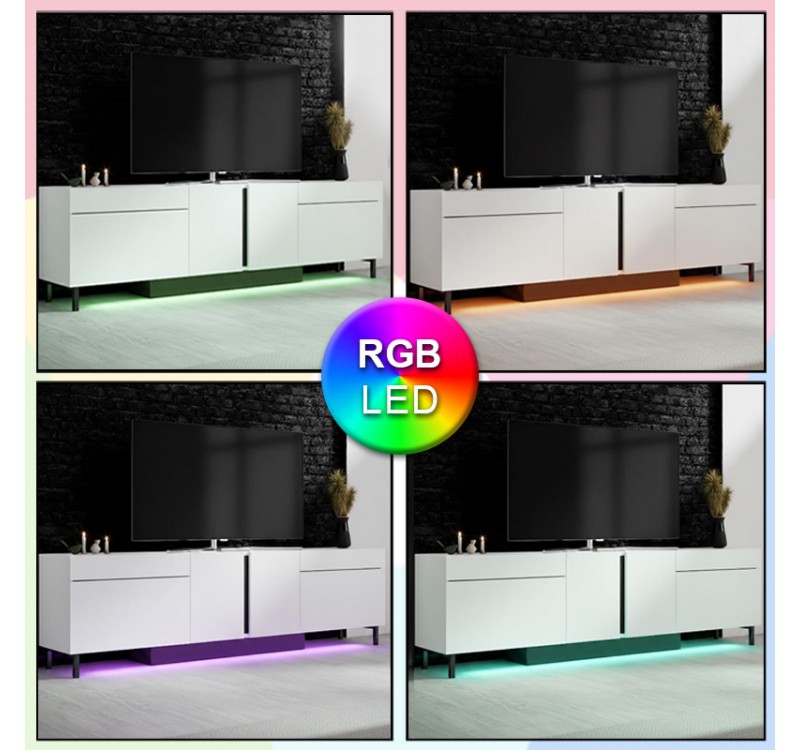 Έπιπλο τηλεόρασης Arlen Megapap με Led Rgb χρώμα λευκό 180x32x50εκ.